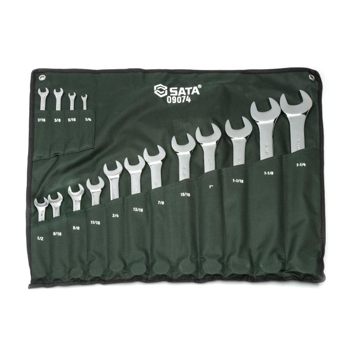 Image of 16 Pc. 12 Point SAE Full Polish Combination Wrench Set OLD - SATA