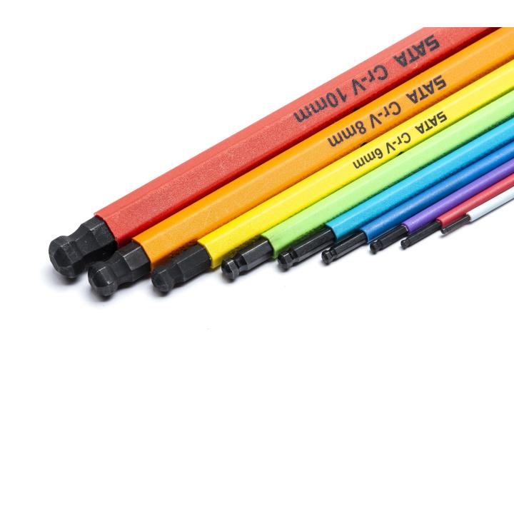 Image of 9-Key Metric Long Ball Point Hex Key Set - SATA